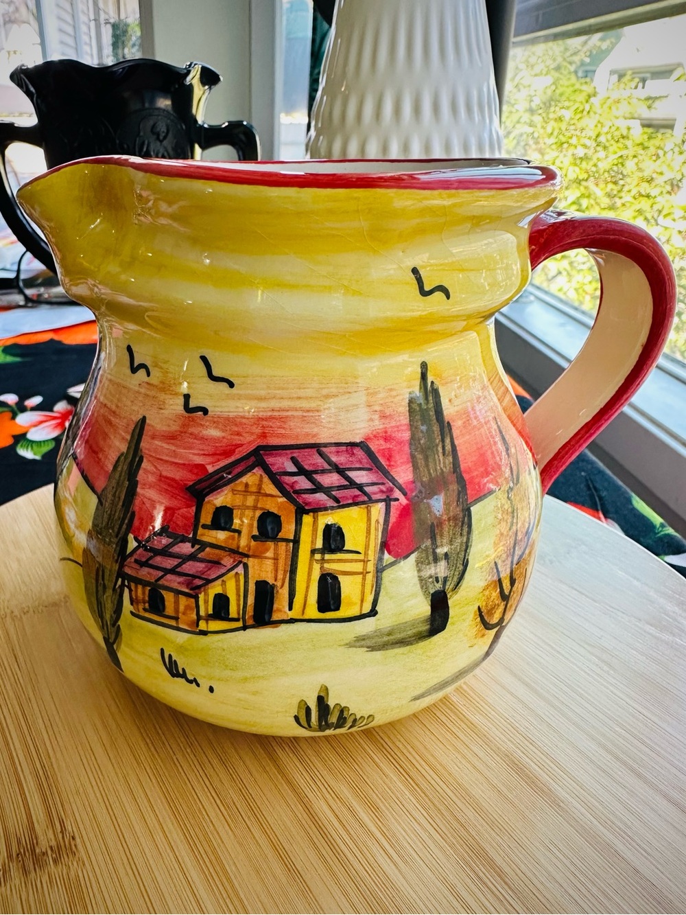 Vintage Hand Painted Italian Majolica Ceramic Pitcher